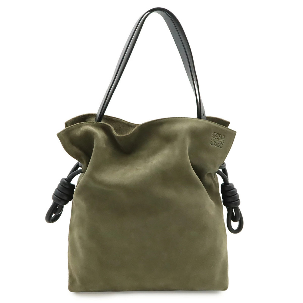 Loewe Flamenco Knot Crossbody Bag Suede Leather Khaki Green Gray